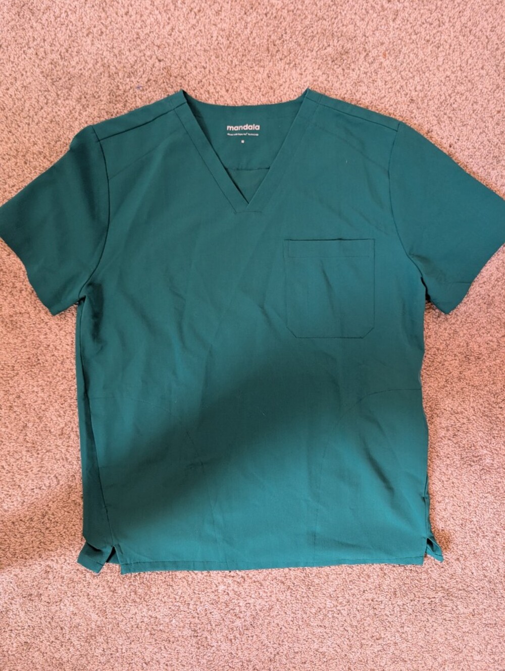 Mandala Teal V-Neck Scrub Top Size Medium
